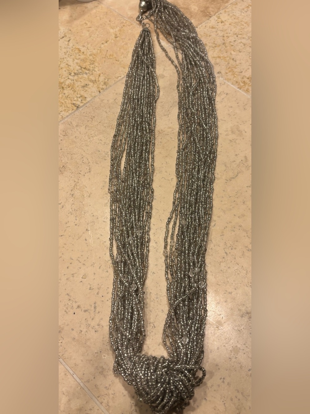 Vintage Multi-Strand Silver Seed Bead Necklace - Layered Design